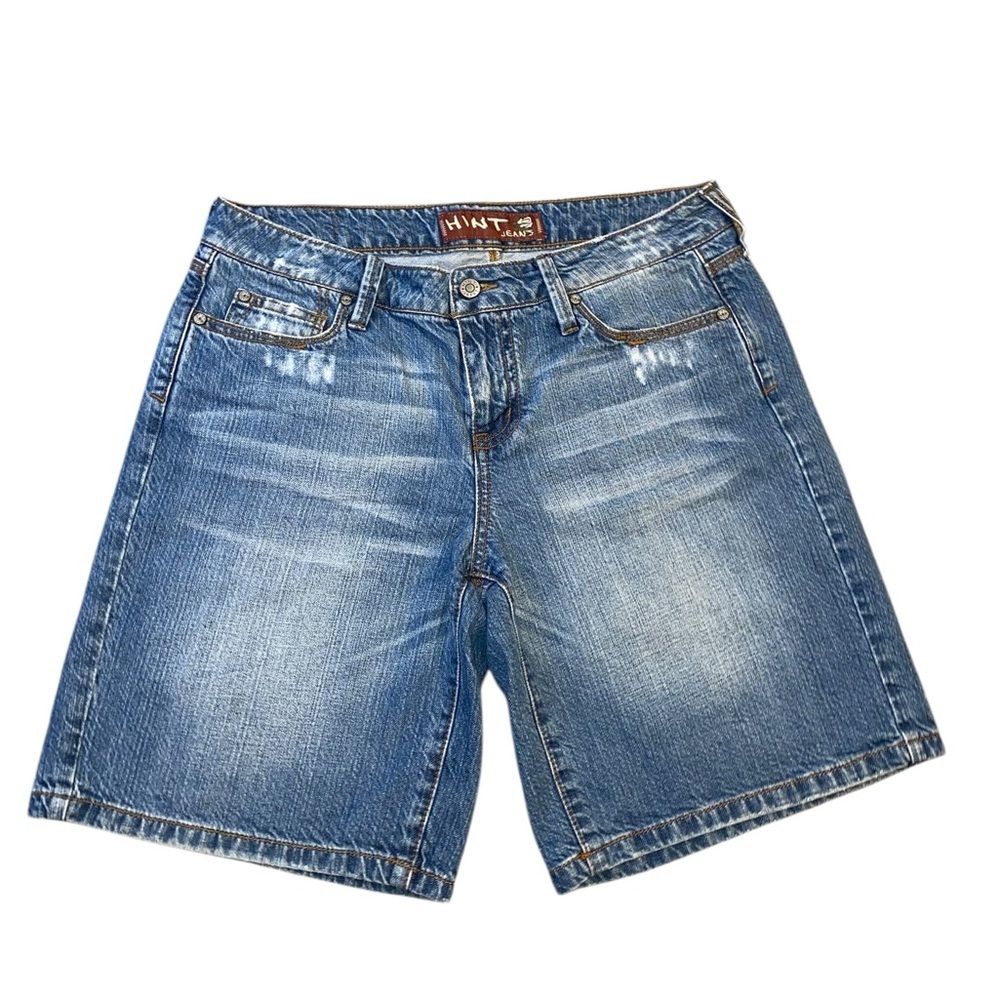 Hint Jeans Women’s Size 9 Denim Bermuda Shorts – Distressed Medium Wash